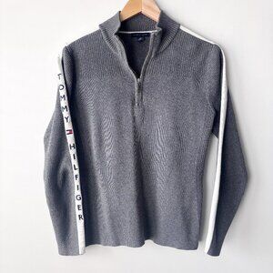 Y2K Tommy Hilfiger Spellout Sleeve Stripe 1/4 Zip Sweater Women’s Mock Large